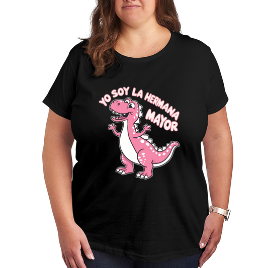 Spanish Yo Soy La Hermana Mayor Pink Dino Plus Size Women Graphic Tee
