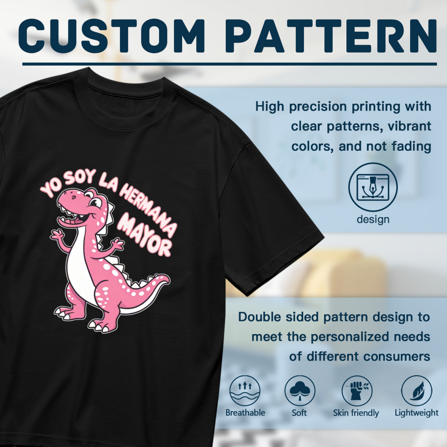 Spanish Yo Soy La Hermana Mayor Pink Dino Plus Size Women Graphic Tee