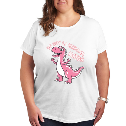 Spanish Yo Soy La Hermana Mayor Pink Dino Plus Size Women Graphic Tee