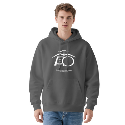 He Is Risen Empty Tomb Cross Dark Grey Hoodie, Cozy Faith Wear Unisex