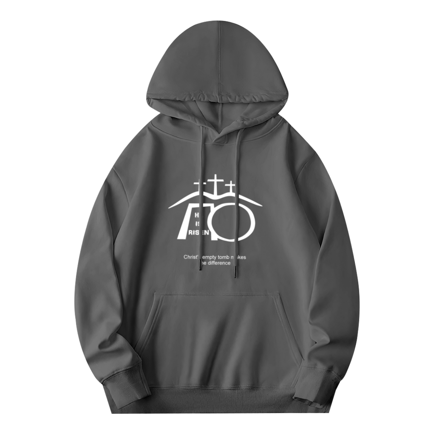 He Is Risen Empty Tomb Cross Dark Grey Hoodie, Cozy Faith Wear Unisex