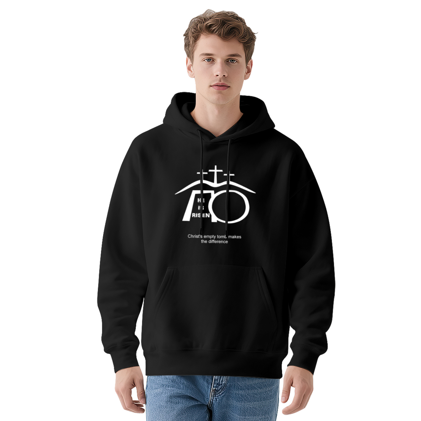 He Is Risen Empty Tomb Cross Dark Grey Hoodie, Cozy Faith Wear Unisex