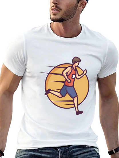 Black Graphic Tee: Cartoon Runner Design