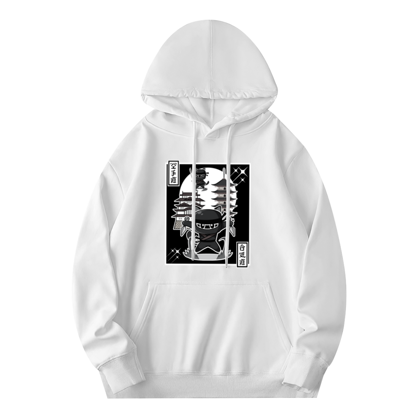 Retro Japanese Ninja Samurai Cat Ukiyo-e Hoodie, Unisex Comfort Anime Streetwear