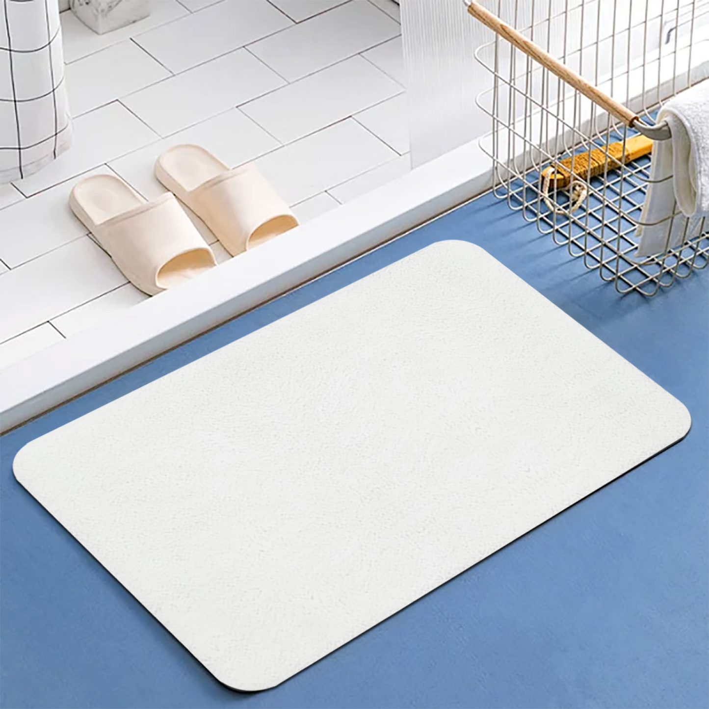 Pure Blank White Diatomaceous Earth Mat | Plain Silicone Anti-Slip Universal Floor Rug