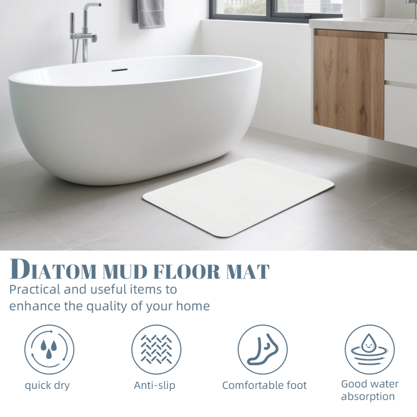 Pure Blank White Diatomaceous Earth Mat | Plain Silicone Anti-Slip Universal Floor Rug