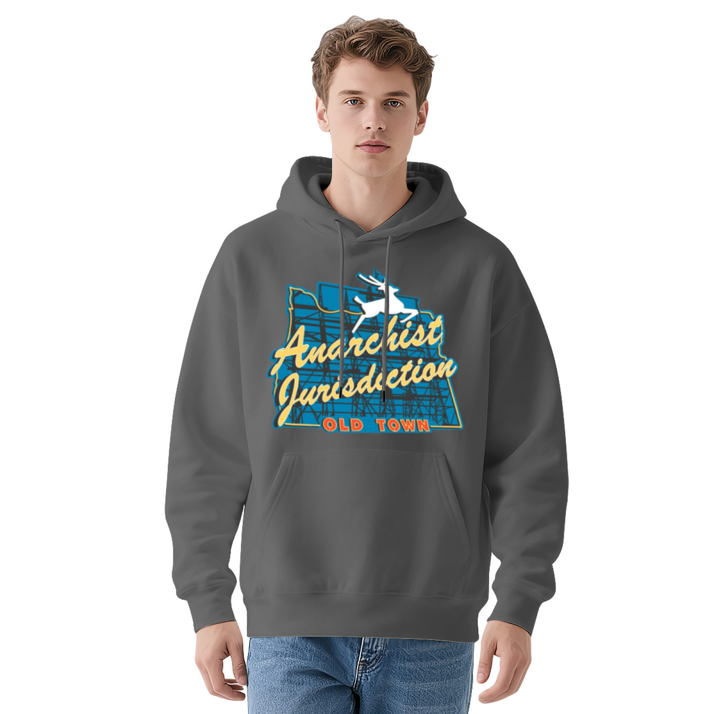 Anarchist Jurisdiction Old Town Deer Map Hoodie, Soft Comfort White Street Hoodie