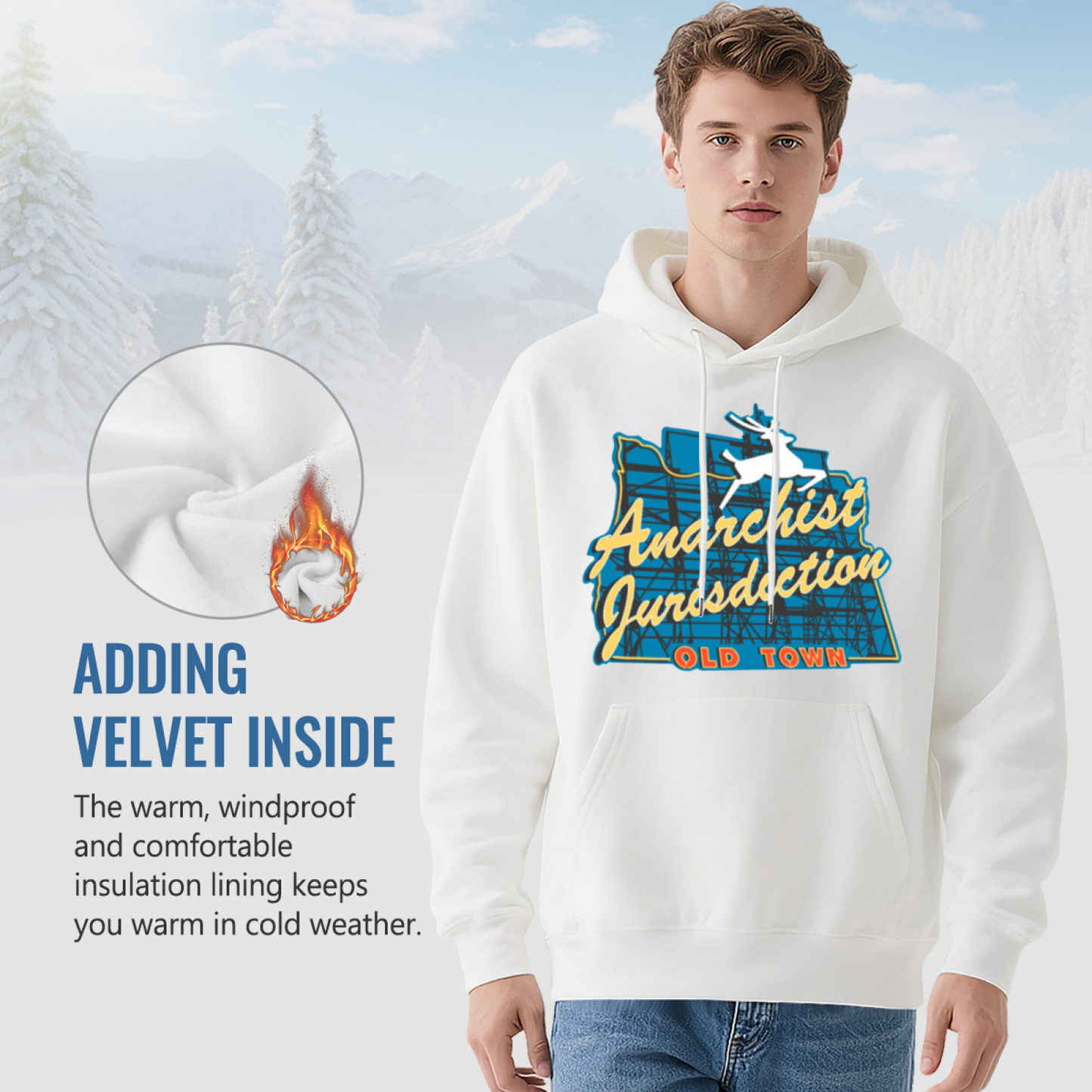 Anarchist Jurisdiction Old Town Deer Map Hoodie, Soft Comfort White Street Hoodie