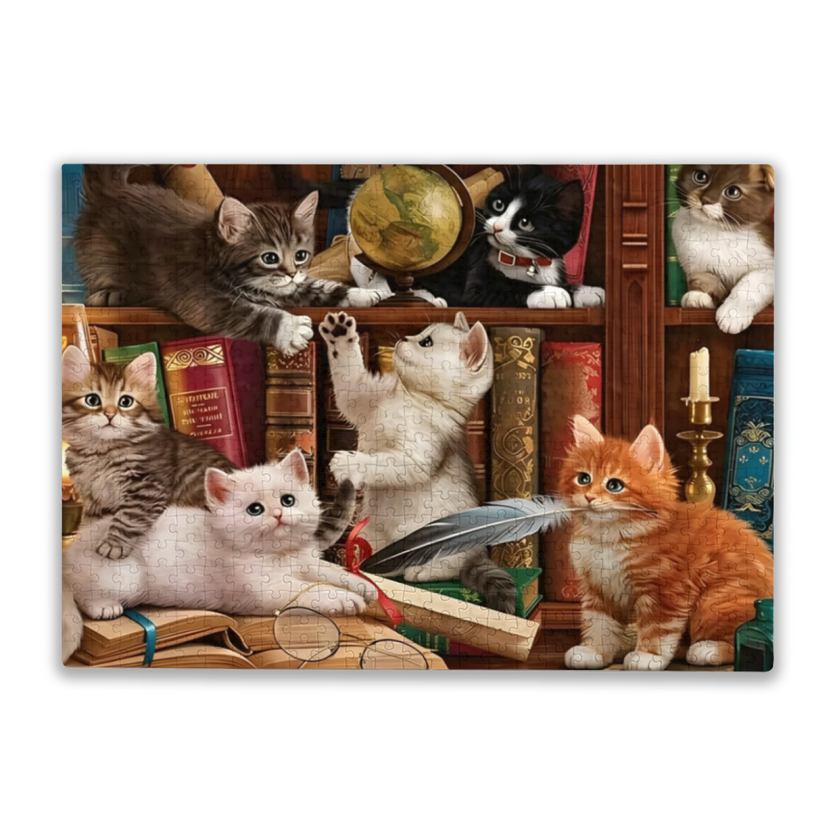 Mischievous Kittens Playing On Antique Bookshelf Cat Lovers Puzzle | 300/500/1000 Pieces