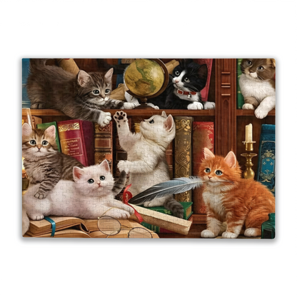 Mischievous Kittens Playing On Antique Bookshelf Cat Lovers Puzzle | 300/500/1000 Pieces