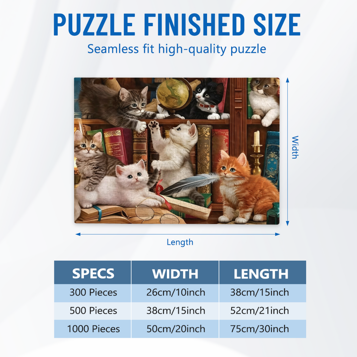 Mischievous Kittens Playing On Antique Bookshelf Cat Lovers Puzzle | 300/500/1000 Pieces