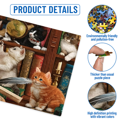 Mischievous Kittens Playing On Antique Bookshelf Cat Lovers Puzzle | 300/500/1000 Pieces