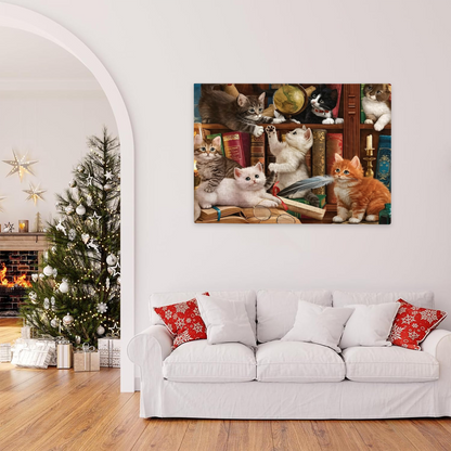 Mischievous Kittens Playing On Antique Bookshelf Cat Lovers Puzzle | 300/500/1000 Pieces