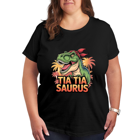 Fun Tia Tiasaurus Bandana T-Rex Dinosaur Tropical Print Plus Size Women T-Shirt