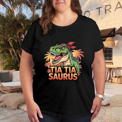 Fun Tia Tiasaurus Bandana T-Rex Dinosaur Tropical Print Plus Size Women T-Shirt