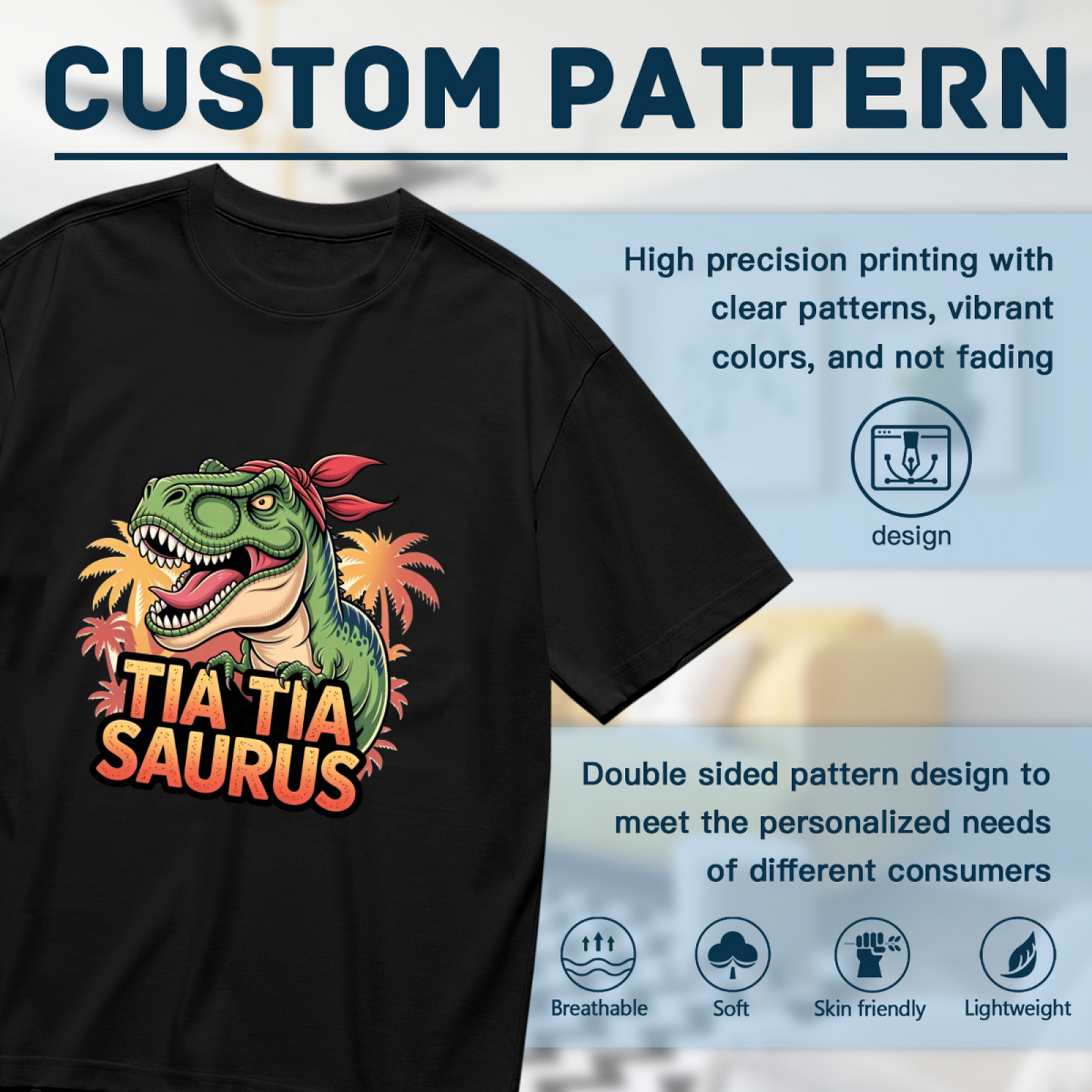 Fun Tia Tiasaurus Bandana T-Rex Dinosaur Tropical Print Plus Size Women T-Shirt