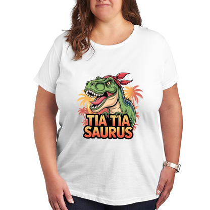 Fun Tia Tiasaurus Bandana T-Rex Dinosaur Tropical Print Plus Size Women T-Shirt