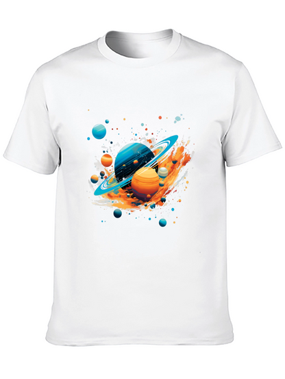 Galaxy Planets Graphic Print Black T-Shirt