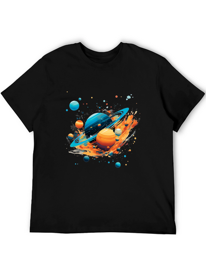 Galaxy Planets Graphic Print Black T-Shirt