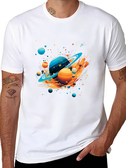 Galaxy Planets Graphic Print Black T-Shirt