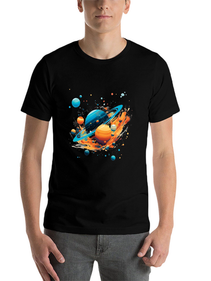 Galaxy Planets Graphic Print Black T-Shirt
