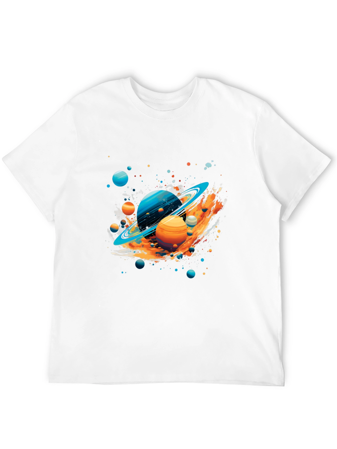 Galaxy Planets Graphic Print Black T-Shirt