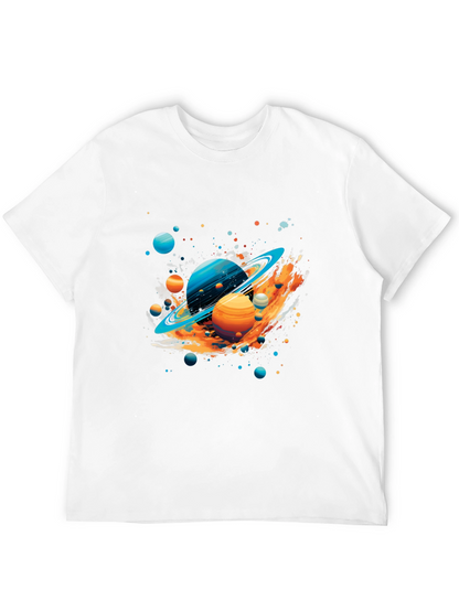 Galaxy Planets Graphic Print Black T-Shirt