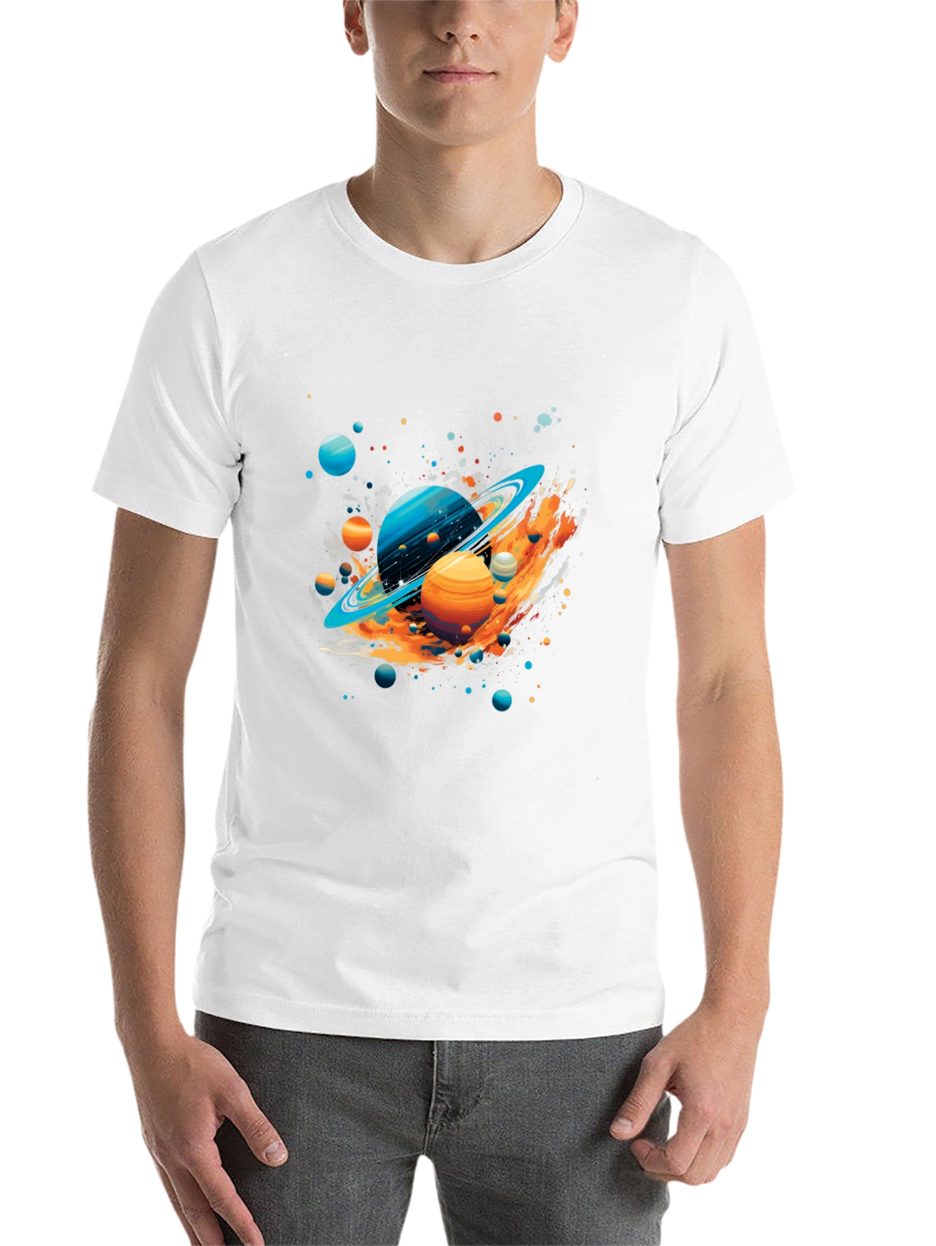 Galaxy Planets Graphic Print Black T-Shirt