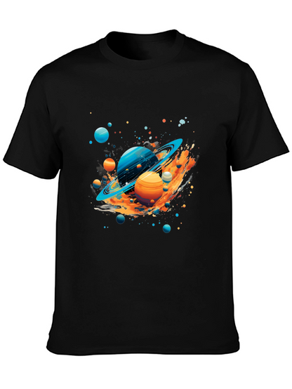 Galaxy Planets Graphic Print Black T-Shirt