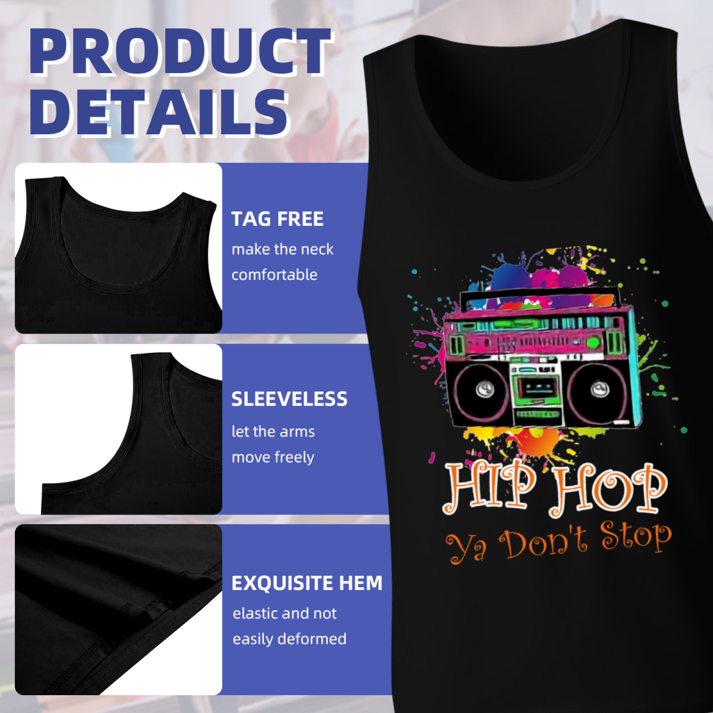 Hip Hop Ya Don't Stop Boombox Color Splash Tank Top