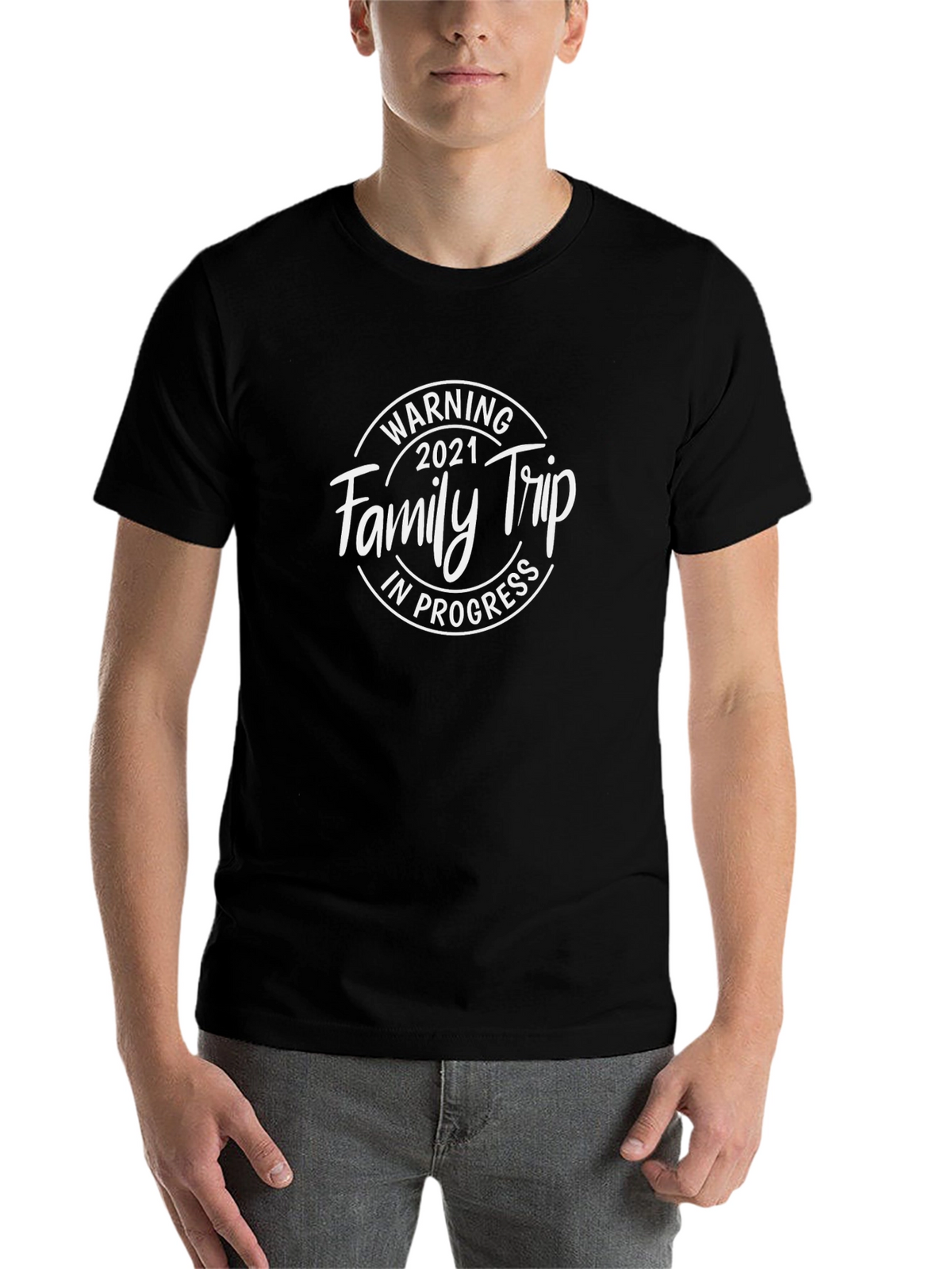 Family Trip 2021 T-Shirt - Black Crew Neck Tee