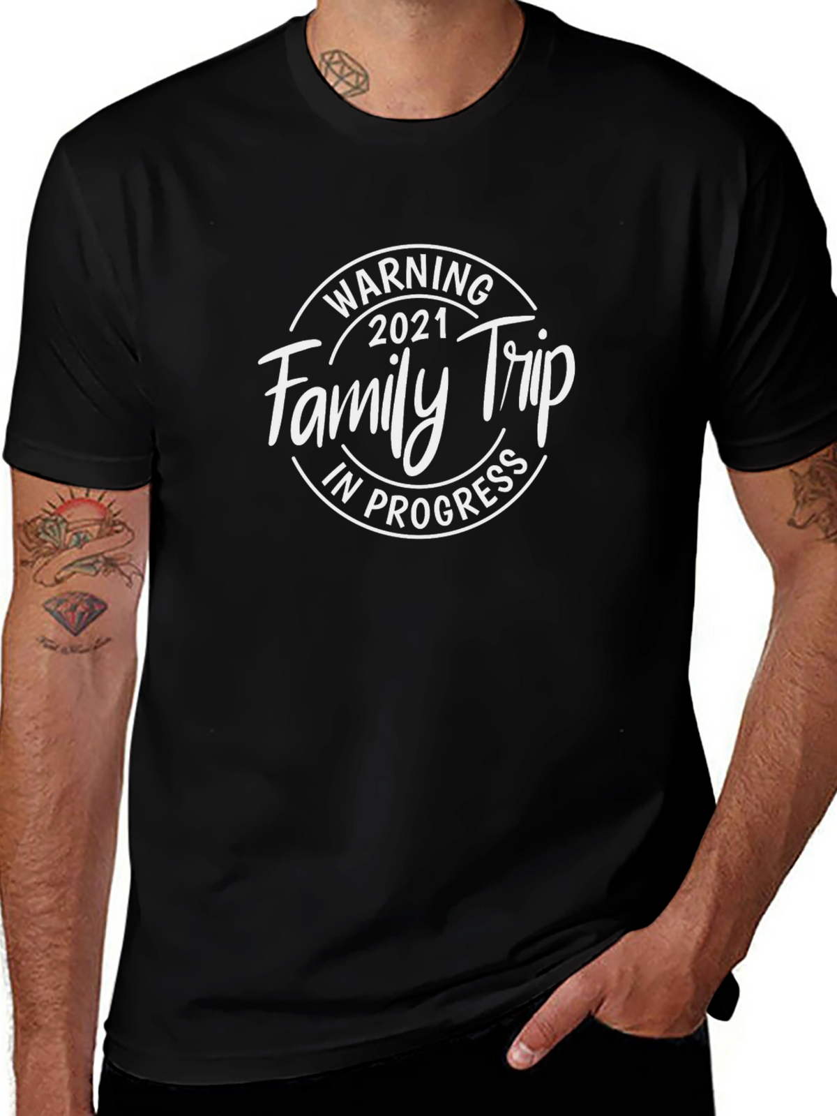 Family Trip 2021 T-Shirt - Black Crew Neck Tee