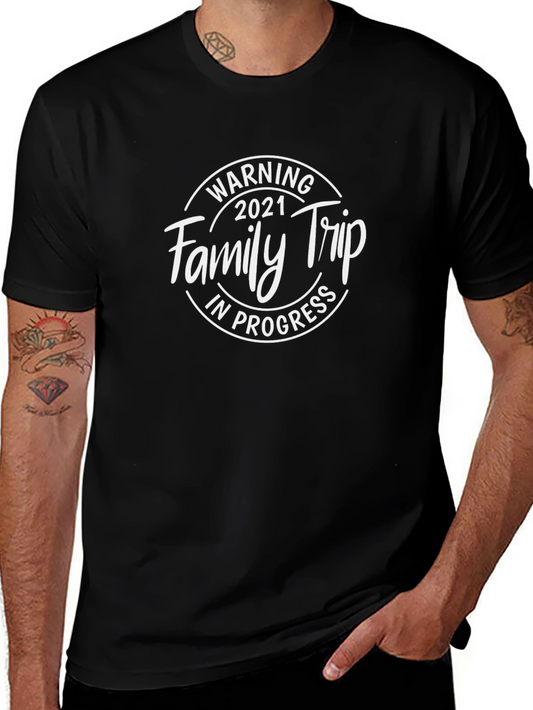 Family Trip 2021 T-Shirt - Black Crew Neck Tee