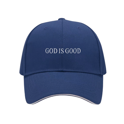 GOD IS GOOD Navy Sandwich Brim Baseball Cap Minimal Faith Statement Hat