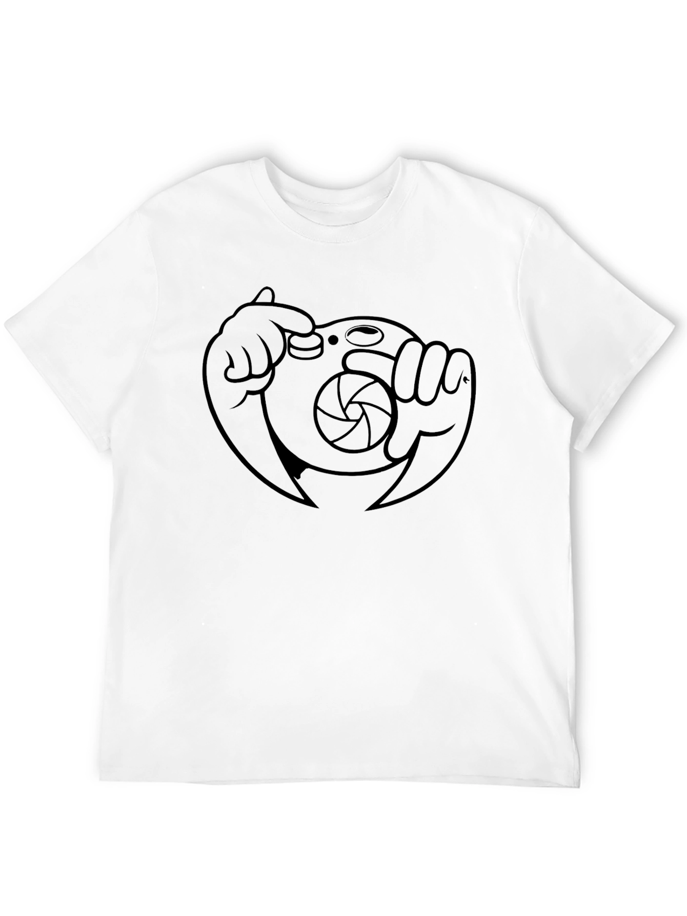 Cartoon Camera Graphic Tee - Black Cotton Blend