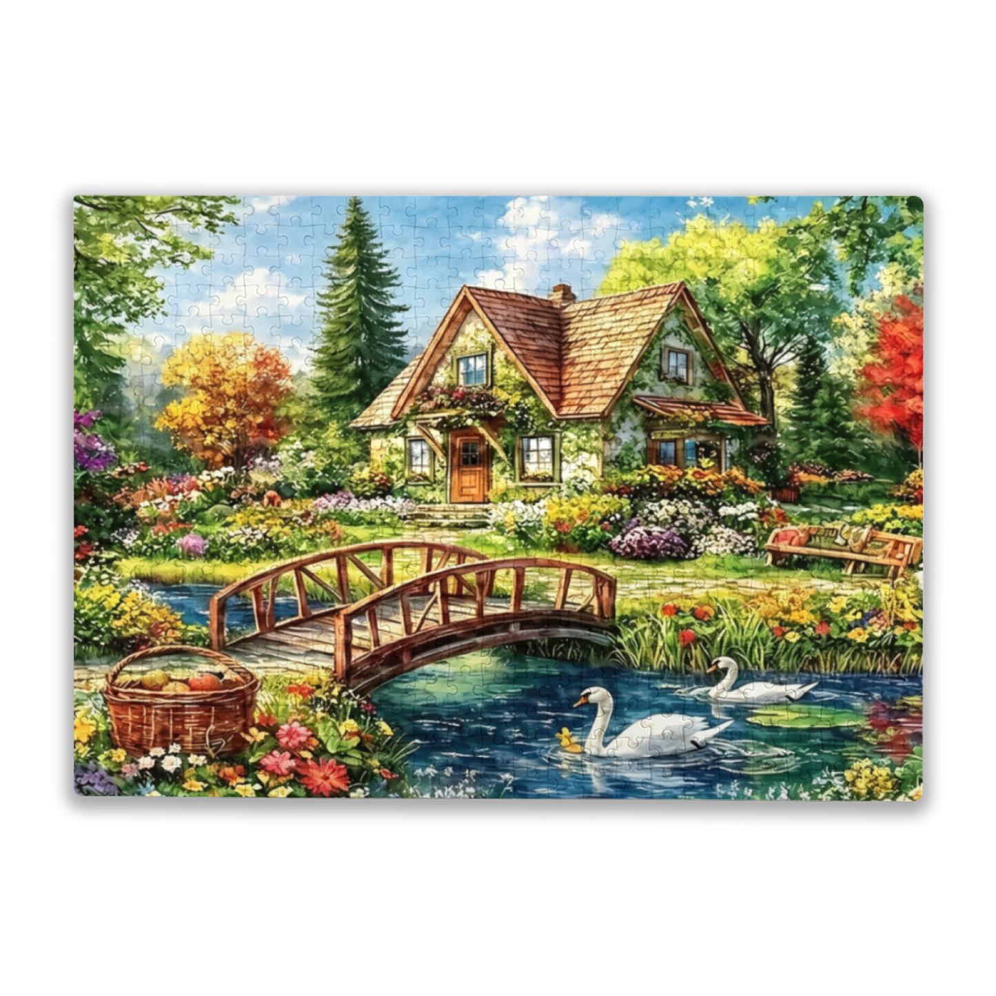 Idyllic Forest Stream Swan Countryside Cottage Garden Puzzle 3 Sizes