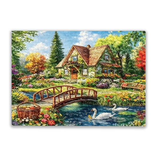 Idyllic Forest Stream Swan Countryside Cottage Garden Puzzle 3 Sizes