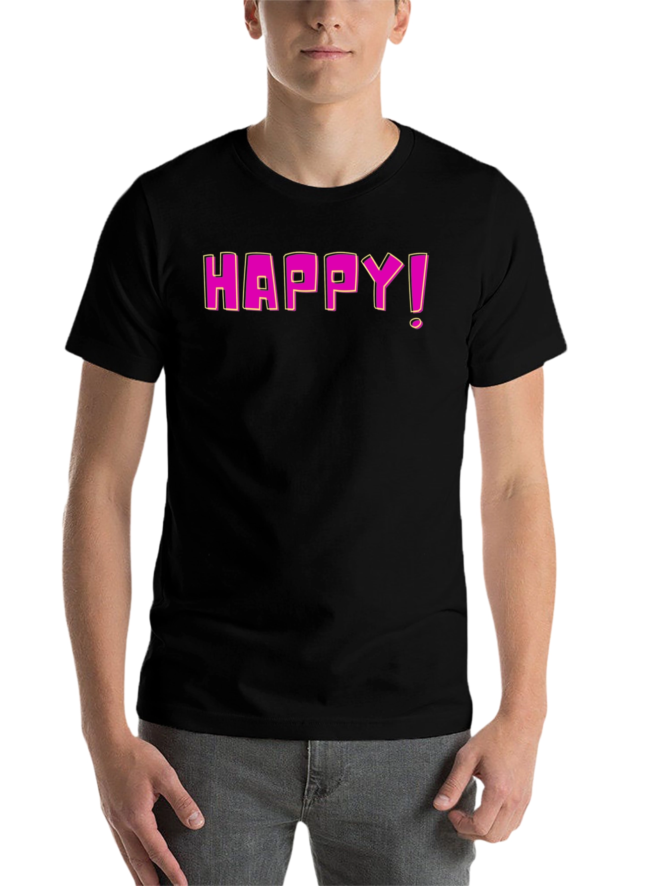 Happy Graphic Print Black T-Shirt