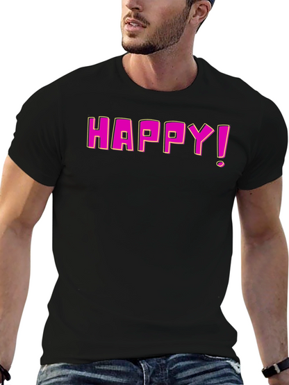 Happy Graphic Print Black T-Shirt