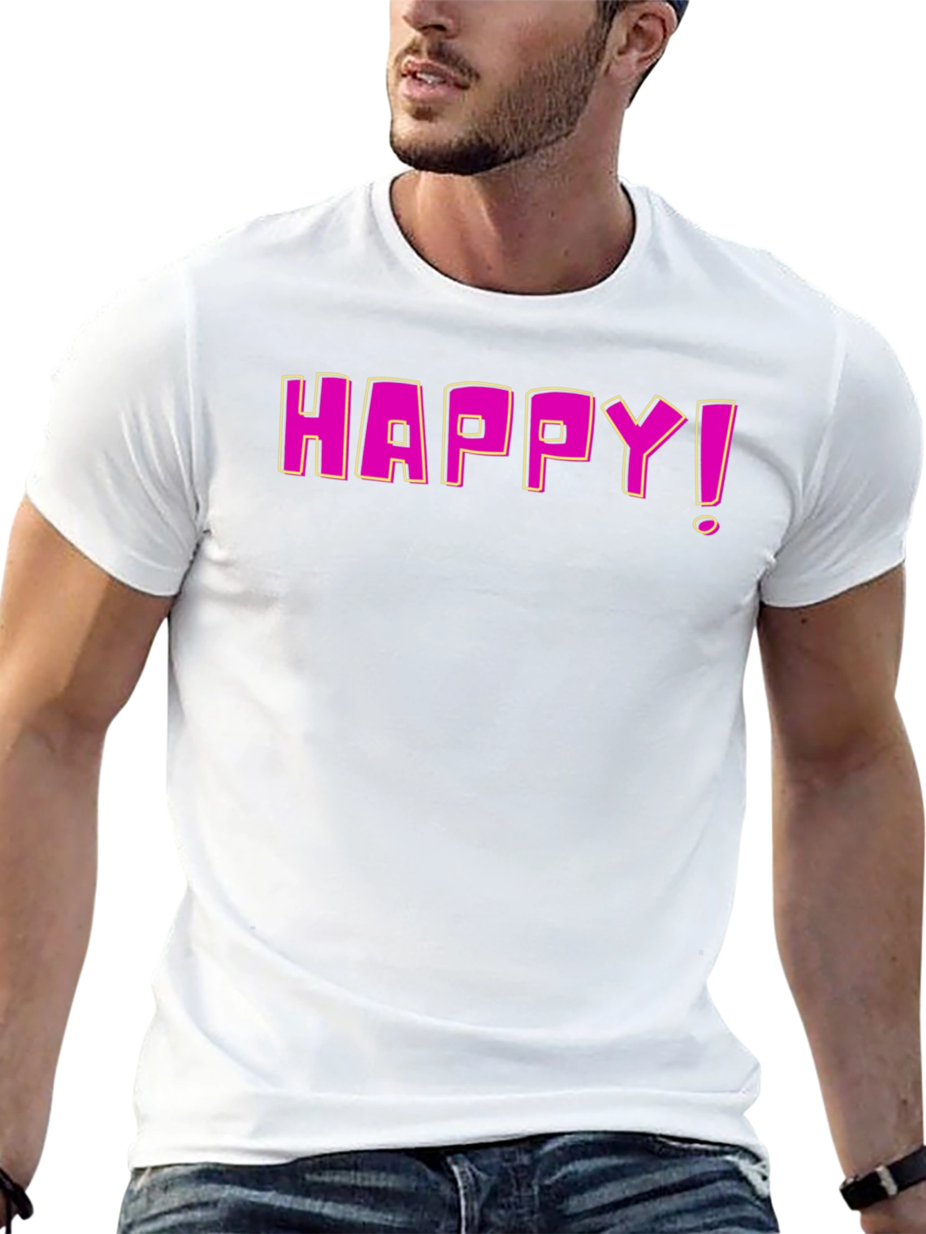 Happy Graphic Print Black T-Shirt