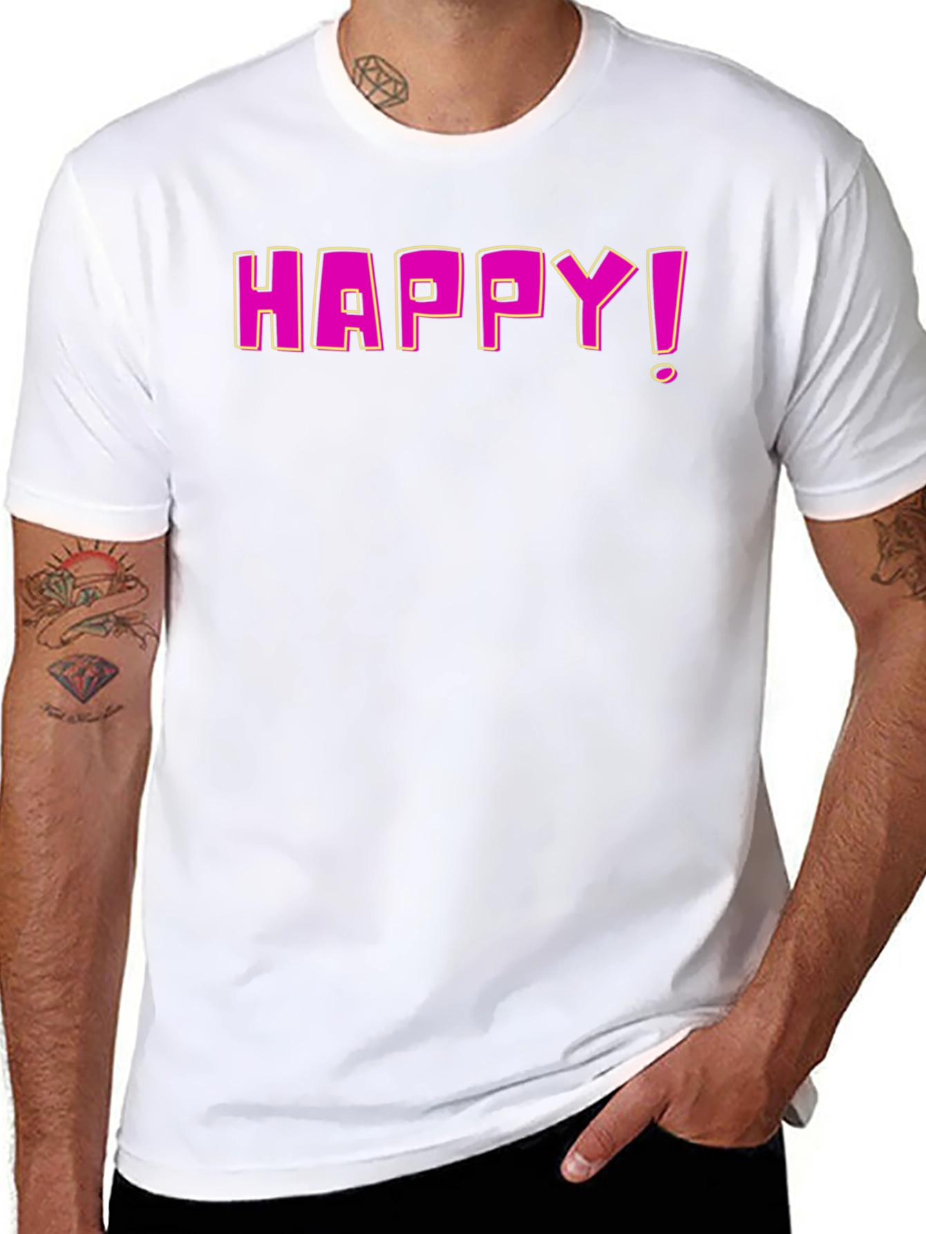 Happy Graphic Print Black T-Shirt