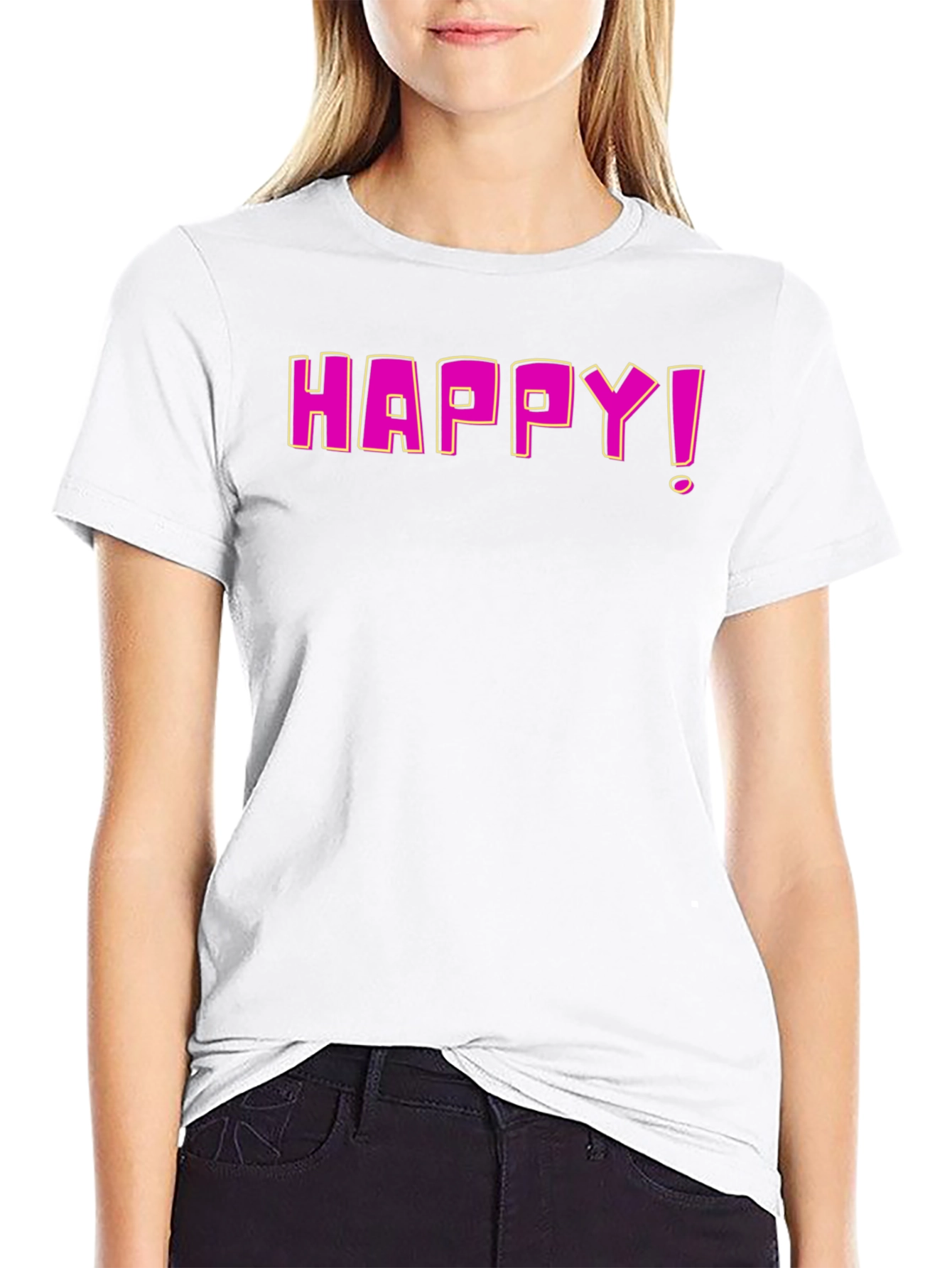 Happy Graphic Print Black T-Shirt