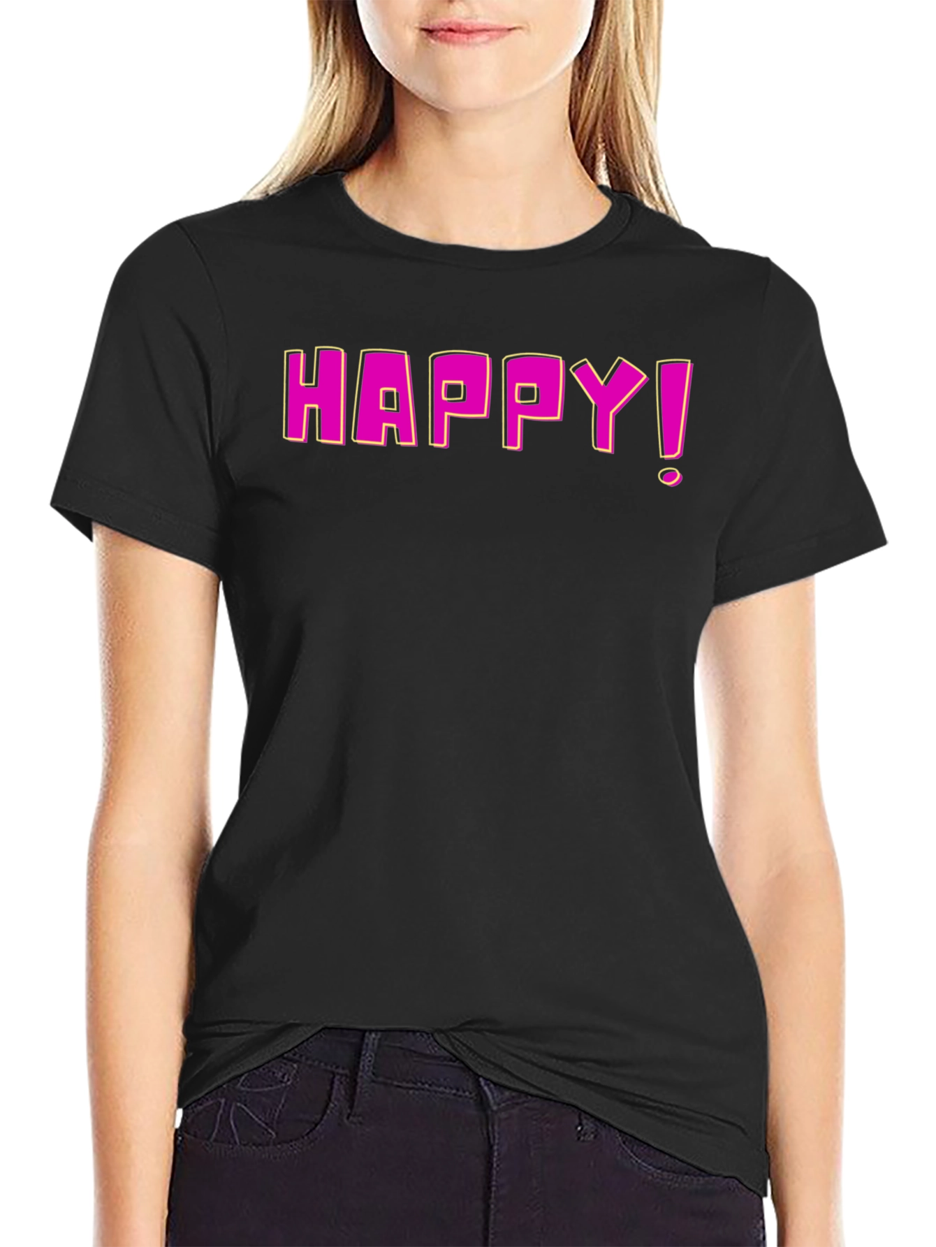 Happy Graphic Print Black T-Shirt
