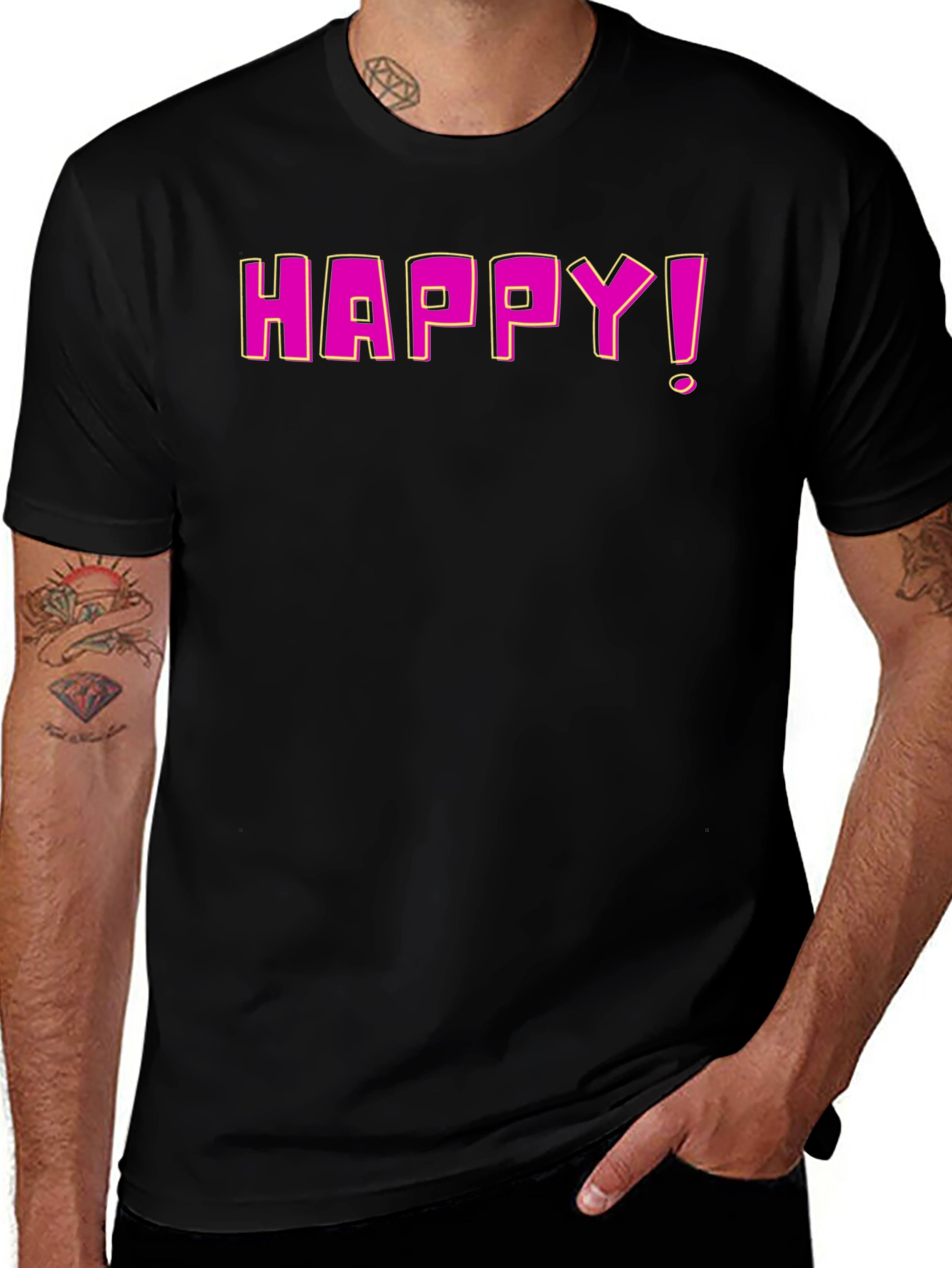 Happy Graphic Print Black T-Shirt