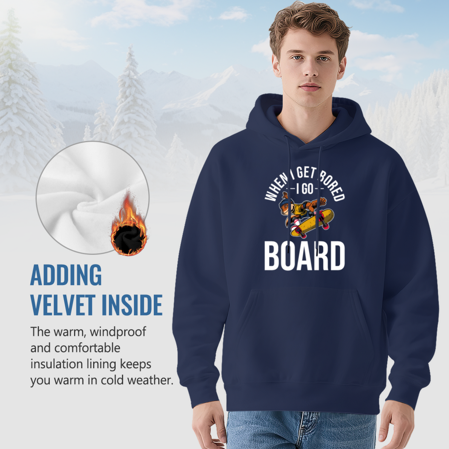 Skate Lover When I Get Bored I Go Board Navy Hoodie, Cozy Streetwear Sweatshirt