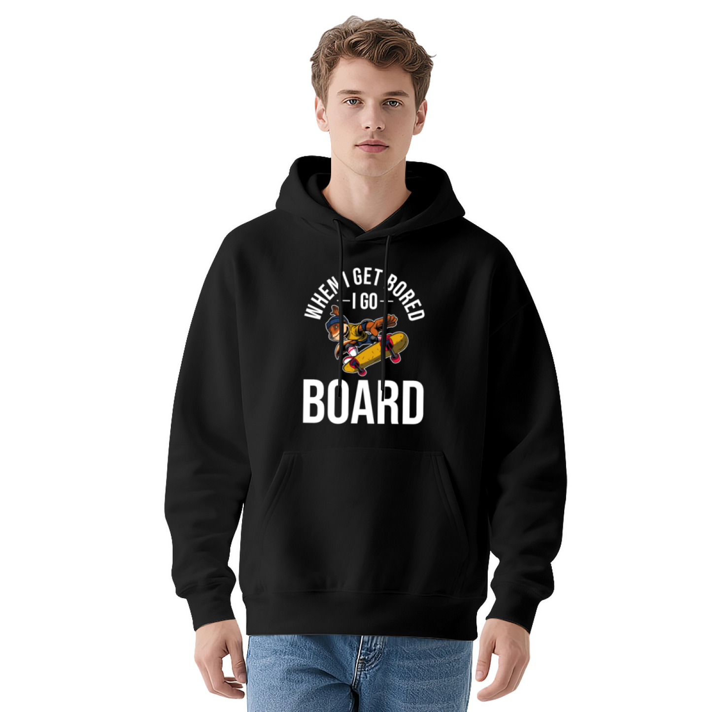 Skate Lover When I Get Bored I Go Board Navy Hoodie, Cozy Streetwear Sweatshirt