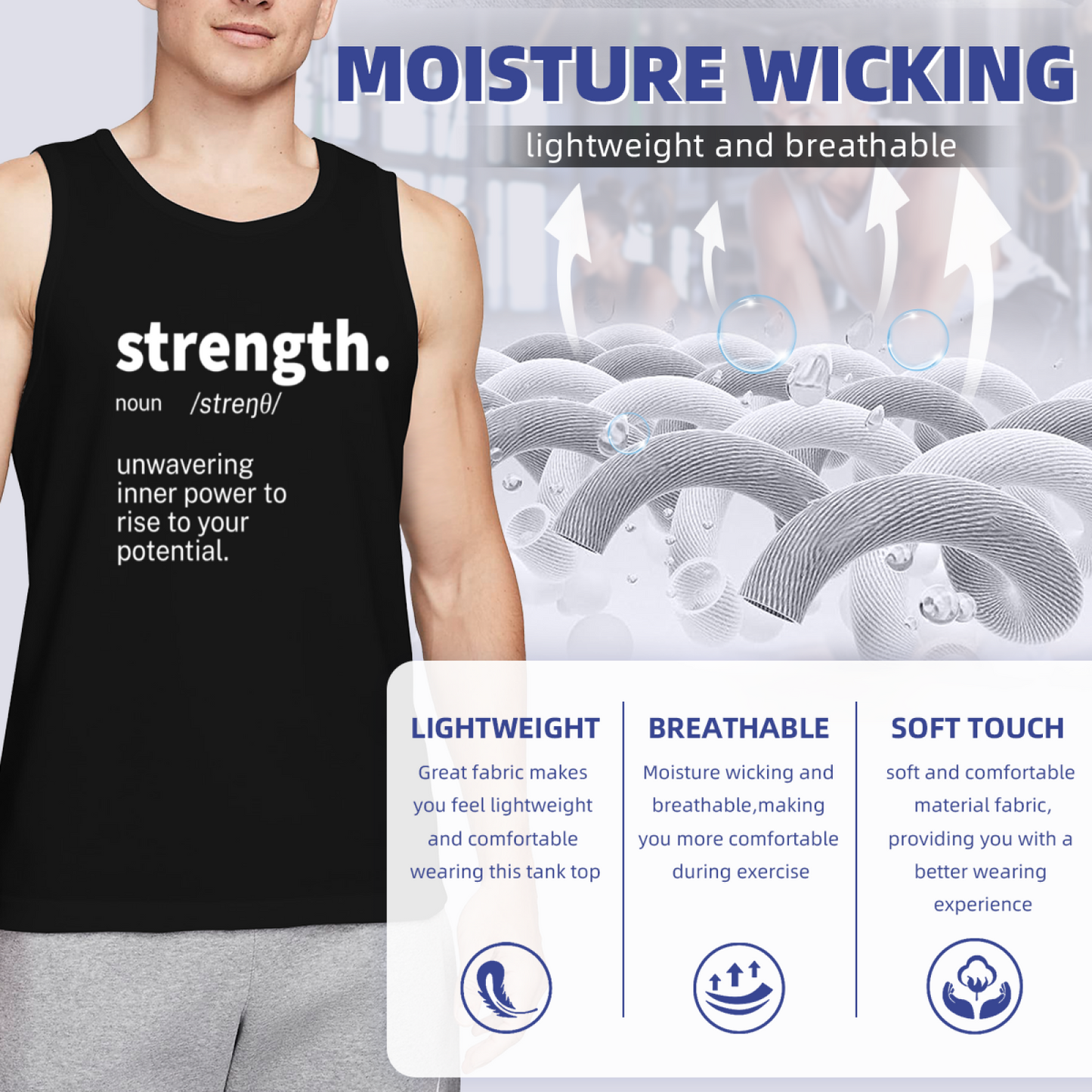 Strength Definition Inspirational Minimalist Mens Muscle Tank