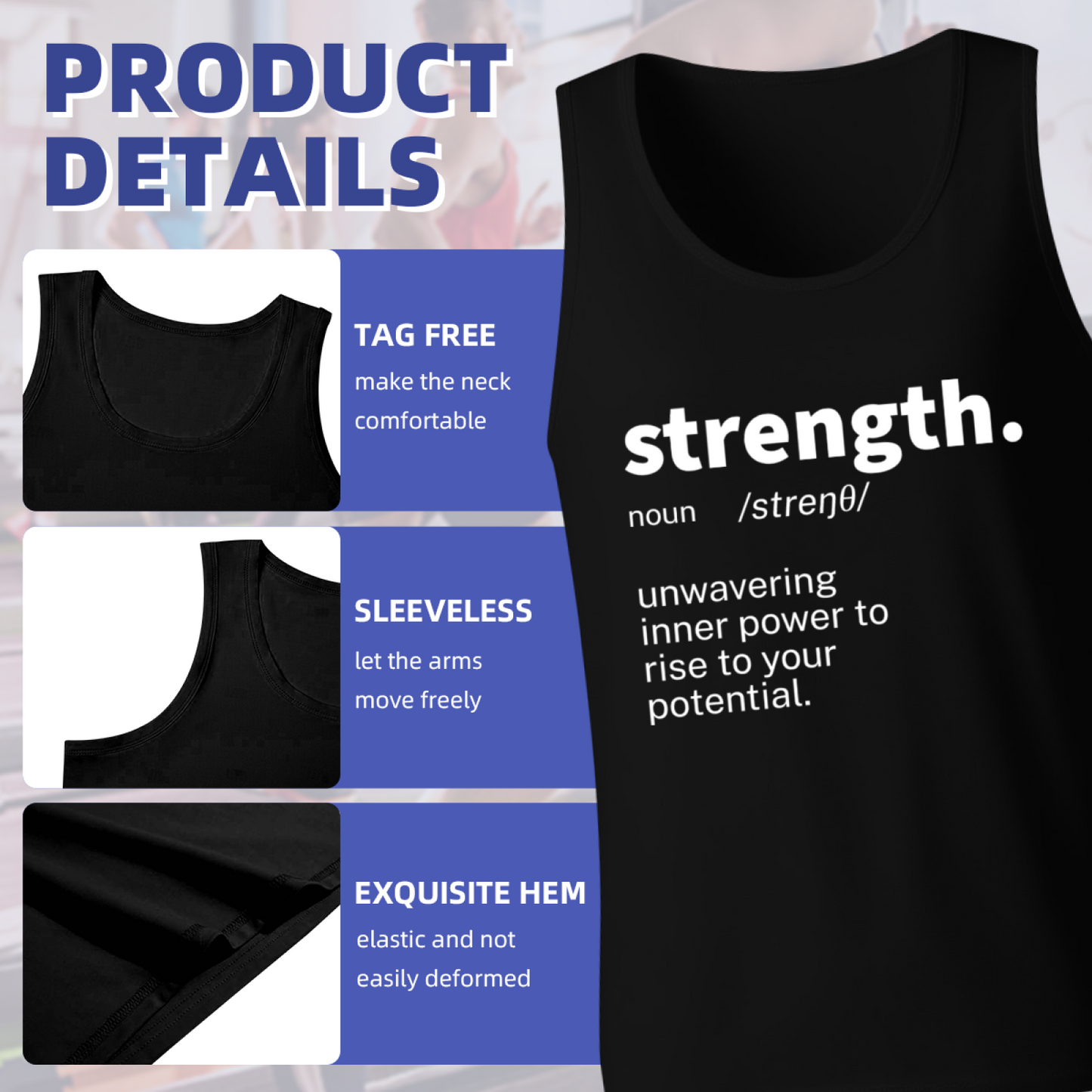 Strength Definition Inspirational Minimalist Mens Muscle Tank