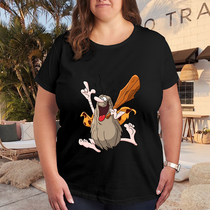 Retro Captain Caveman Cartoon Black Plus Size Ladies Tee