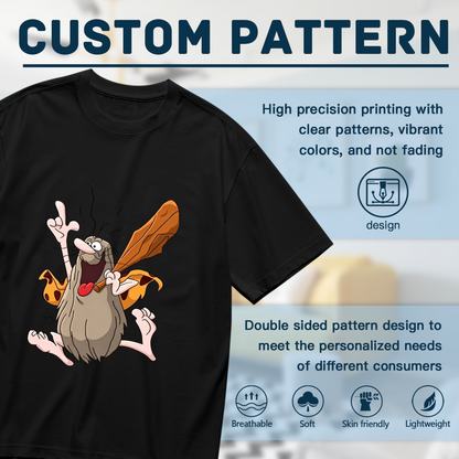 Retro Captain Caveman Cartoon Black Plus Size Ladies Tee